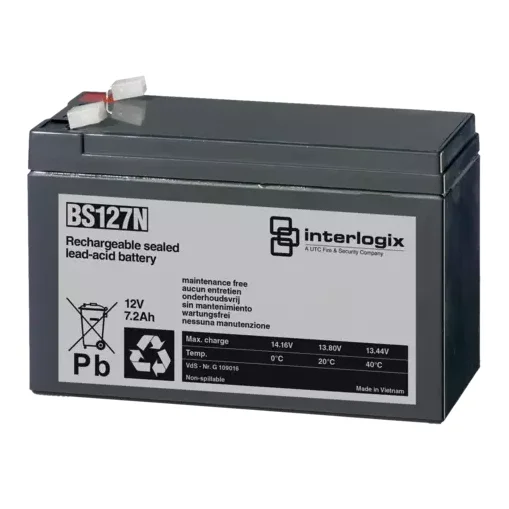 Batterie, 12 V, 7,2 Ah (uniquement pour les systèmes dalarme incendie 2010-1 et 2010-2, pour toutes les autres applications, utilisez BS127N-A)